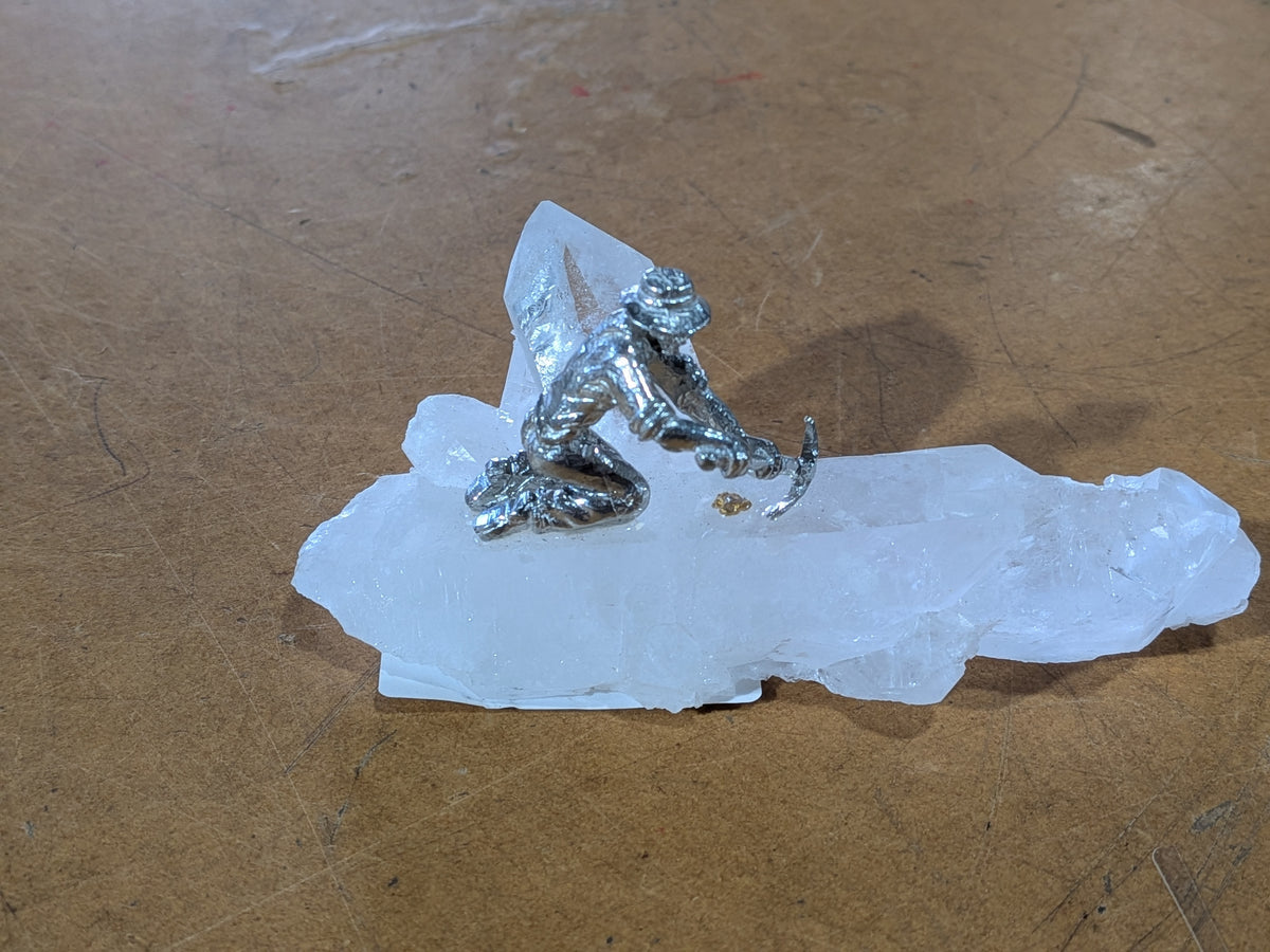 Pewter Miner on Crystal w/ Gold Nugget
