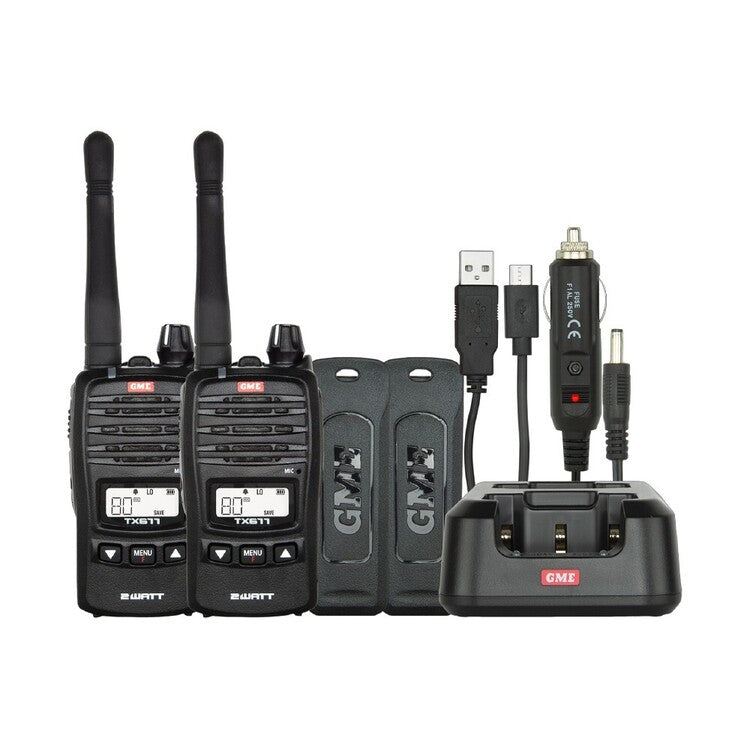 GME TX677TP 2 WATT UHF CB HANDHELD RADIO - TWIN PACK