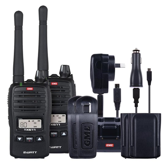 GME TX677TP 2 WATT UHF CB HANDHELD RADIO - TWIN PACK